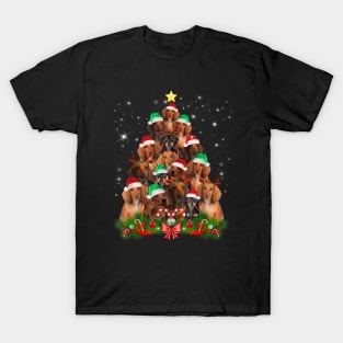 dachshund christmas tree santa hat xmas T-Shirt